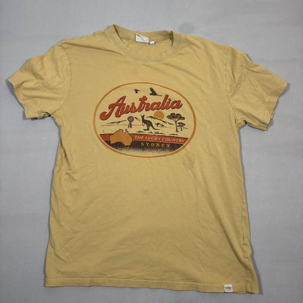 Pacific Creations Australia Sydney T-Shirt Mens Small Yellow Kangaroo Grunge